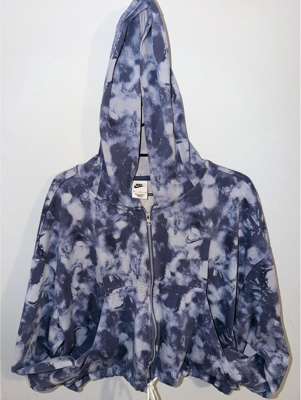 Size XL Nike  Women's Blue Multi Wave Dye Jersey Full-Zip Hoodie Cropped - Picture 6 of 8